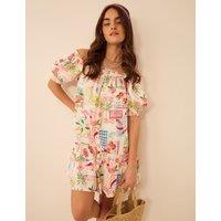 ACCESSORIZE Pure Cotton Printed Bardot Mini Beach Dress Multi
