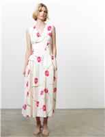 French Connection Floral V-Neck Midi Skater Dress Ivory Mix