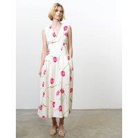 French Connection Floral V-Neck Midi Skater Dress Ivory Mix