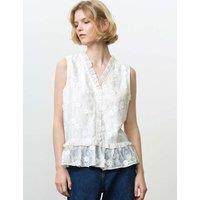 French Connection Pure Cotton Embroidered V-Neck Peplum Top White