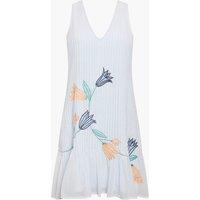 French Connection Floral Embroidery Pintuck Mini Drop Waist Swing Dress Blue Mix