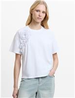 French Connection Pure Cotton Crepe Ruffle T-Shirt White