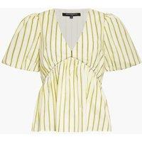 French Connection Pure Cotton Striped V-Neck Peplum Top Yellow Mix