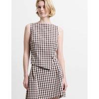 French Connection Gingham Button Detail Top Brown Mix