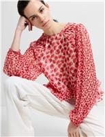 French Connection Floral Frill Detail Blouson Sleeve Top Red Mix