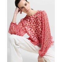 French Connection Floral Frill Detail Blouson Sleeve Top Red Mix