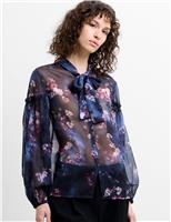 Floral Tie Neck Button Through Shirt