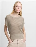 French Connection Metallic Textured Crew Neck Knitted Top Gold