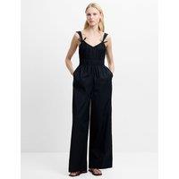 French Connection Cotton Blend Poplin Sleeveless Jumpsuit Black