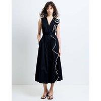 French Connection Pure Cotton Poplin Corsage Midi Dress Black Mix