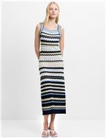 French Connection Pure Cotton Knitted Striped Midi Dress Multi