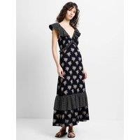 French Connection Cotton Blend Midaxi Tiered Dress Black Mix