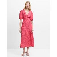 French Connection Ditsy Floral V-Neck Midi Tea Dress Pink Mix