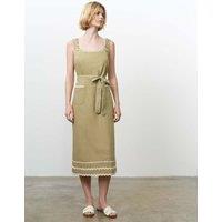 French Connection Pure Cotton Square Neck Midi Waisted Dress Green Mix