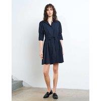 French Connection Pure Cotton Tie Waist Mini Shirt Dress Navy