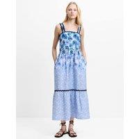 French Connection Pure Cotton Floral Square Neck Midaxi Dress Blue Mix