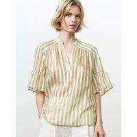 French Connection Lyocell Rich Striped V-Neck Top Cream Mix
