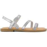 TOMS Leather Metallic Flat Sandals Silver