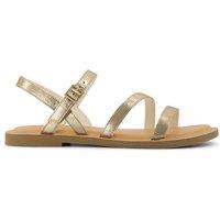 TOMS Leather Metallic Flat Sandals Gold