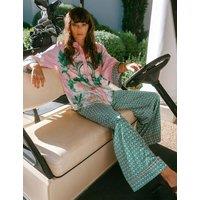 Chelsea Peers Satin The Clubhouse Print Long Pyjama Set Multi