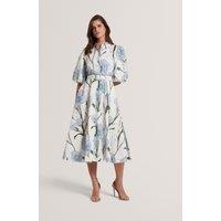 Ted Baker Floral Puff Sleeve Midi Shirt Dress Ivory