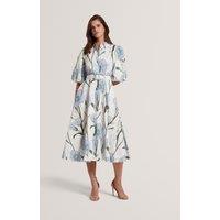 Ted Baker Floral Puff Sleeve Midi Shirt Dress Ivory