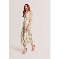 Ted Baker Jacquard Bar Detail Midi Waisted Dress Natural