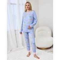 Chelsea Peers Maternity Dinosaur Print Pyjama Set Blue
