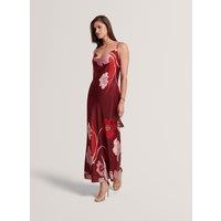 Ted Baker Floral Cowl Neck Maxi Slip Dress Dark Red