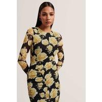 Ted Baker Floral Tie Detail Midi Bodycon Dress Black
