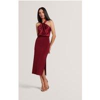 Ted Baker Knitted Halter Neck Midi Waisted Dress Dark Red
