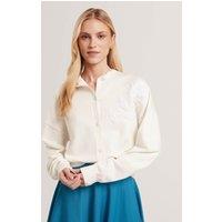 Ted Baker Organza Floral Crew Neck Cardigan Ivory