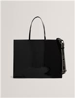 Ted Baker Logo Webbing Glossy Tote Bag Black