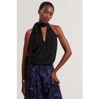 Ted Baker Halter Neck Tie Detail Top Black