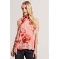 Ted Baker Printed Tie Halter Neck Blouse Coral