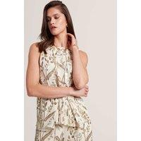 Ted Baker Jacquard Crew Neck Bar Detail Top Natural