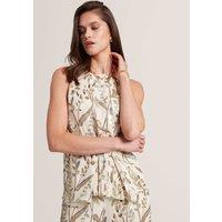 Ted Baker Jacquard Crew Neck Bar Detail Top Natural