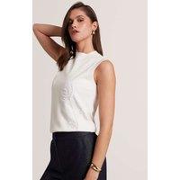 Ted Baker Organza Floral High Neck Knitted Vest Ivory