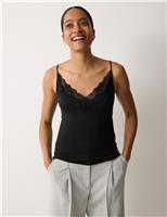Jigsaw Modal Rich V-Neck Lace Trim Cami Top Navy