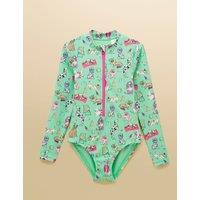 Joules Dog Print Long Sleeve Swimsuit (1-10 Yrs) Green Mix