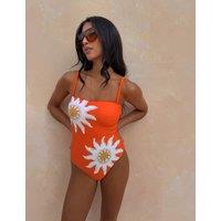 Never Fully Dressed Sun Print Padded Bandeau Swimsuit Orange Mix