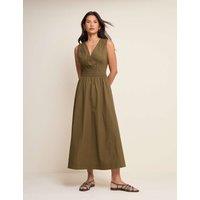 Nobody's Child Pure Cotton V-Neck Midi Waisted Dress Green