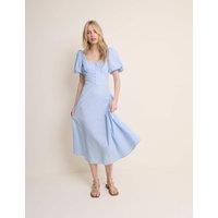 Nobody's Child Pure Cotton Puff Sleeve Midi Tea Dress Blue