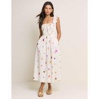 Nobody's Child Pure Cotton Floral Midi Shirred Dress White Mix