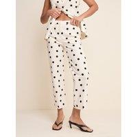 Nobody's Child Linen Rich Polka Dot Slim Fit Trousers White