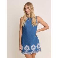 Nobody's Child X Elizabeth Scarlett Denim Cutwork Detail Mini Shift Dress Blue