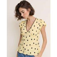 Nobody's Child V-Neck Polka Dot Tea Top Yellow