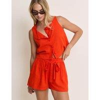 Nobody's Child Linen Rich Tie Detail Pull-On Shorts Orange