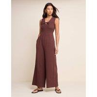 Nobody's Child Pure Cotton Shirred Sleeveless Jumpsuit Brown