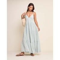 Nobody's Child V-Neck Midaxi Tiered Dress with Linen Blue